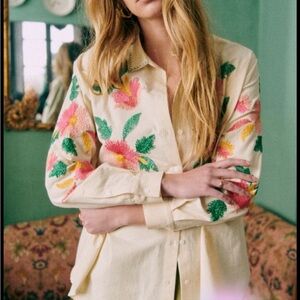 Floral Embroidered Sezane Maxy shirt, NWT size 32
